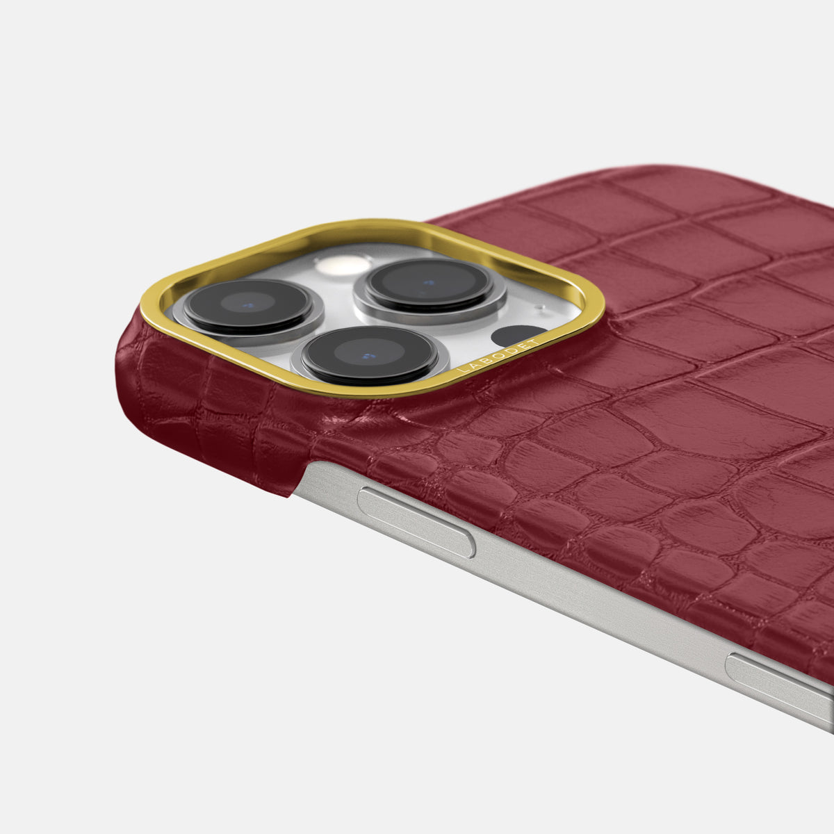 Burgundy iPhone 16 Pro Max Classic Case In Alligator with Gold Metal -6 | Burgundy-Gold