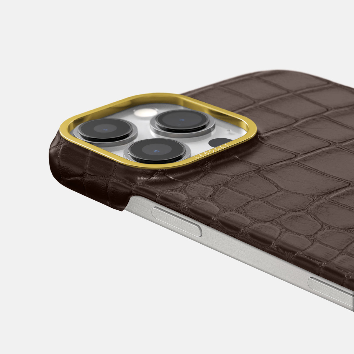 Dark-Brown iPhone 16 Pro Max Classic Case In Alligator with Gold Metal -6 | Dark-Brown-Gold