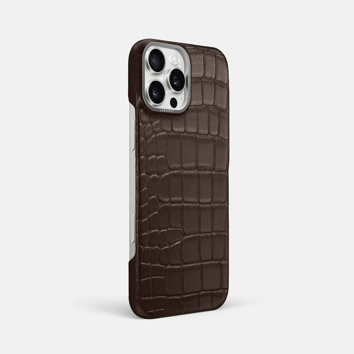 Dark-Brown iPhone 16 Pro Max Classic Case Alligator with Steel Metal -2 | Dark-Brown-Steel