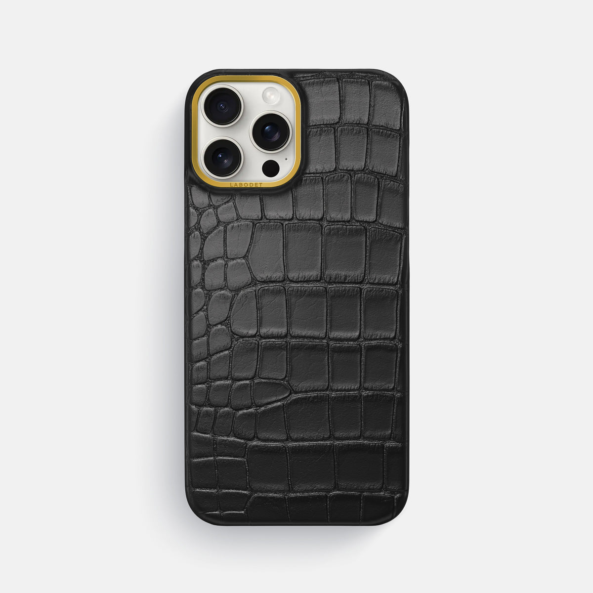 Black iPhone 16 Pro Max Classic Case In Alligator with Gold Metal -1 | Black-Gold