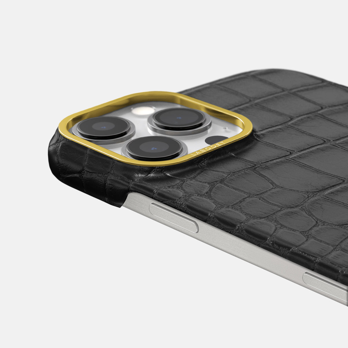 Black iPhone 16 Pro Max Classic Case In Alligator with Gold Metal -6 | Black-Gold