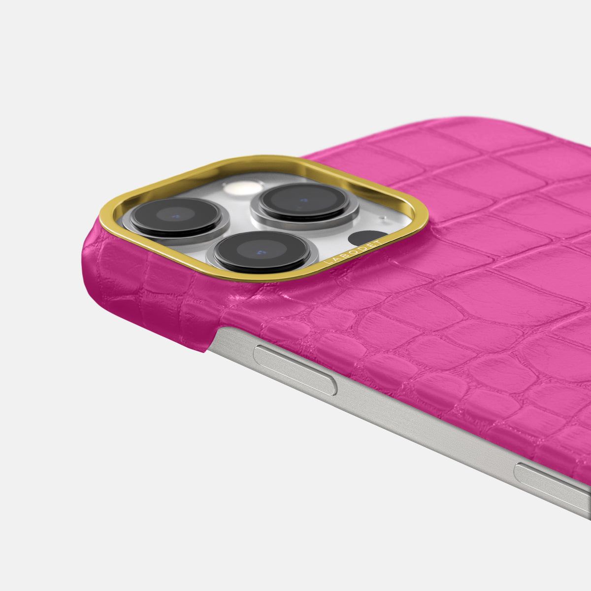 Fuchsia iPhone 16 Pro Max Classic Case In Alligator with Gold Metal -6 | Fuchsia-Gold
