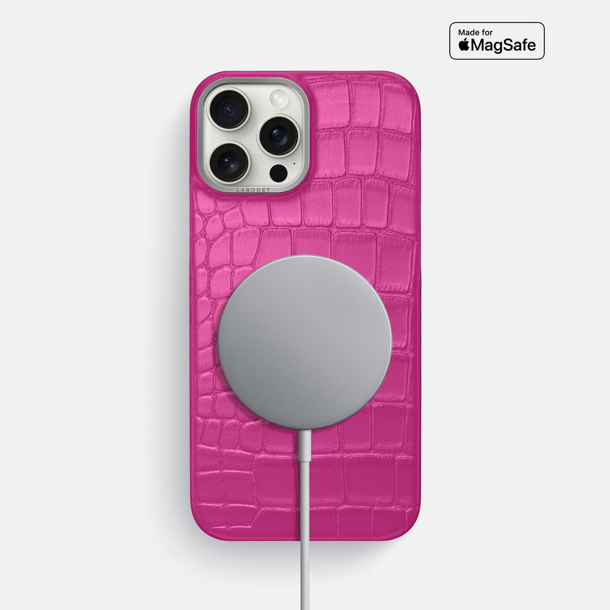 Fuchsia iPhone 16 Pro Max Classic Case Alligator with Steel Metal -5 | Fuchsia-Steel