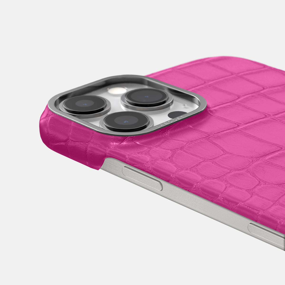 Fuchsia iPhone 16 Pro Max Classic Case Alligator with Steel Metal -6 | Fuchsia-Steel