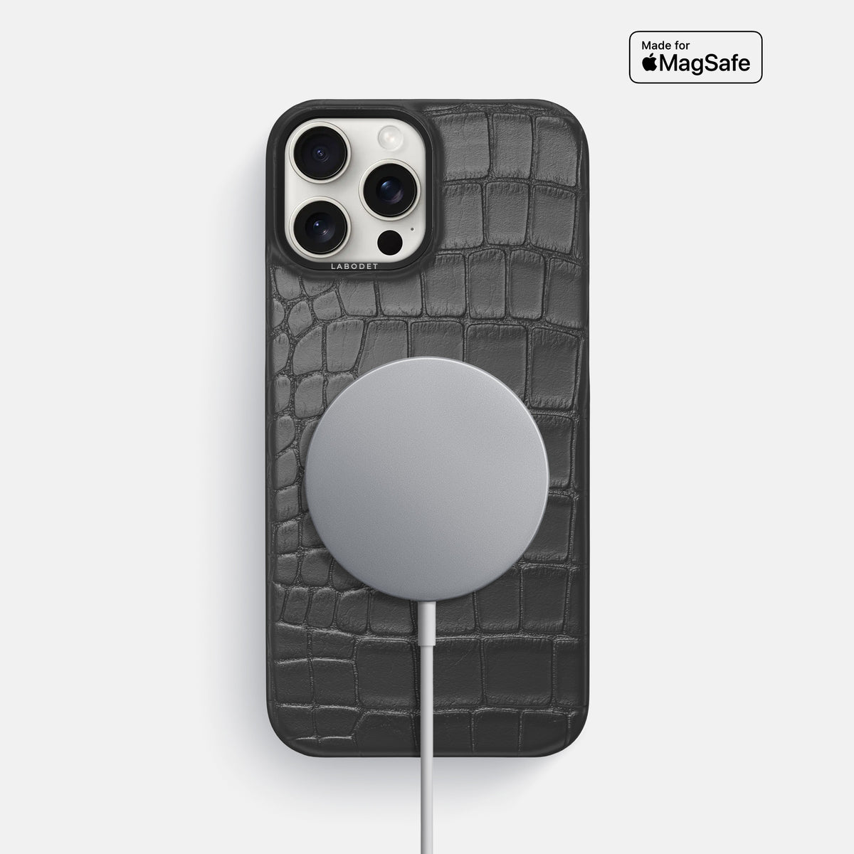 Grey iPhone 16 Pro Max Classic Case Alligator with Black Metal -5 | Grey-Black
