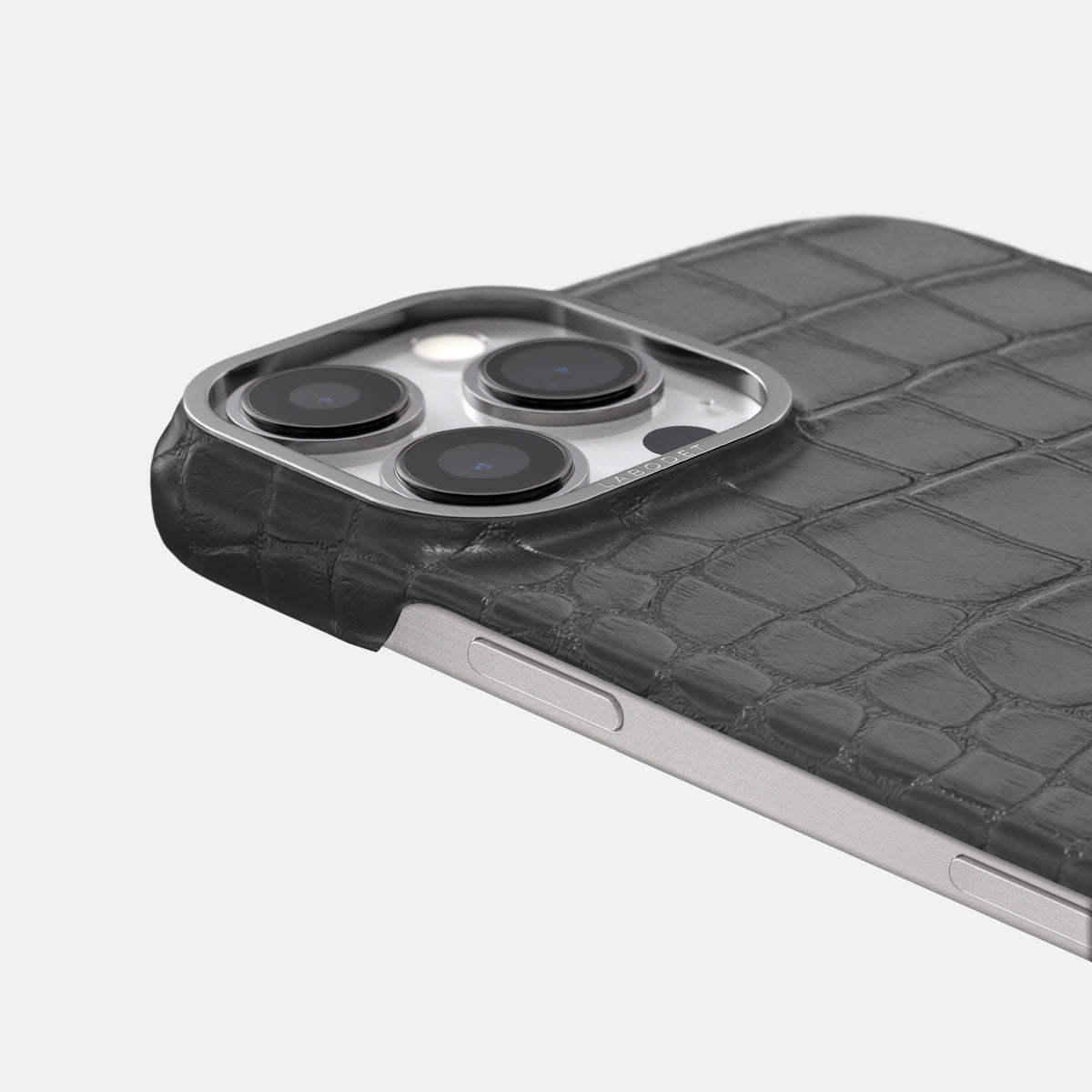 Grey iPhone 16 Pro Max Classic Case Alligator with Steel Metal -6 | Grey-Steel
