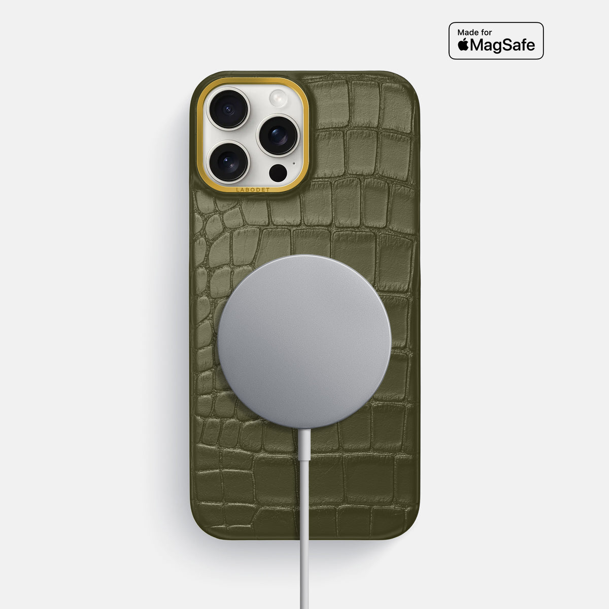 Kaki-Green iPhone 16 Pro Max Classic Case In Alligator with Gold Metal -5 | Kaki-Green-Gold