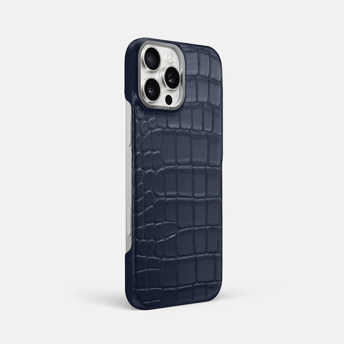 Navy Blue iPhone 16 Pro Max Classic Case Alligator with Steel Metal -2 | Navy-Blue-Steel