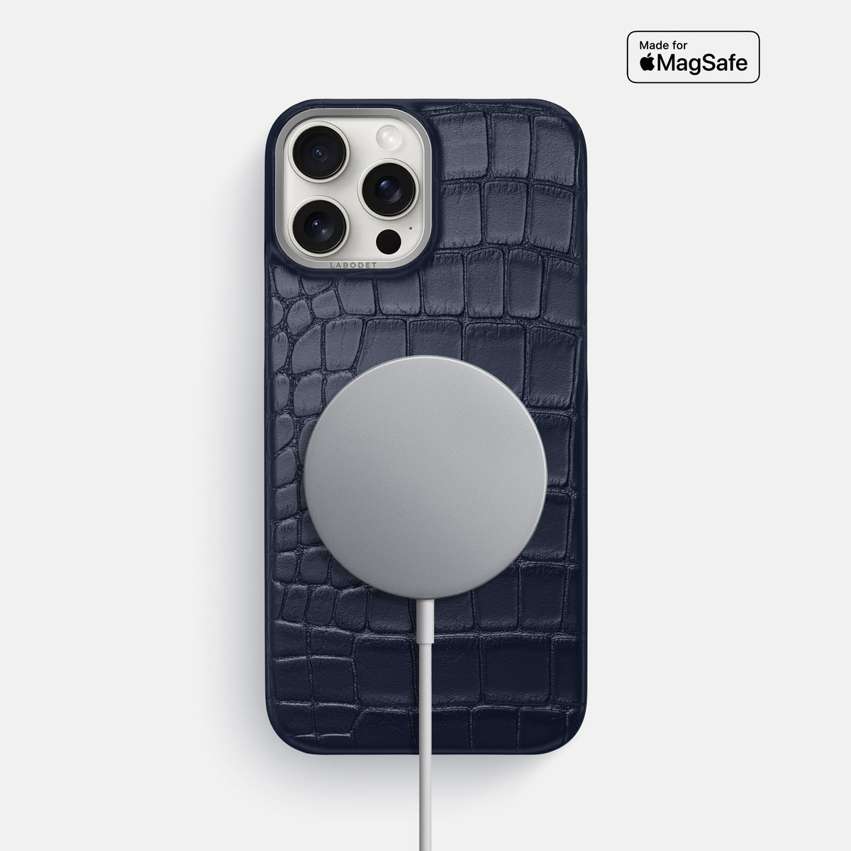 Navy Blue iPhone 16 Pro Max Classic Case Alligator with Steel Metal -5 | Navy-Blue-Steel
