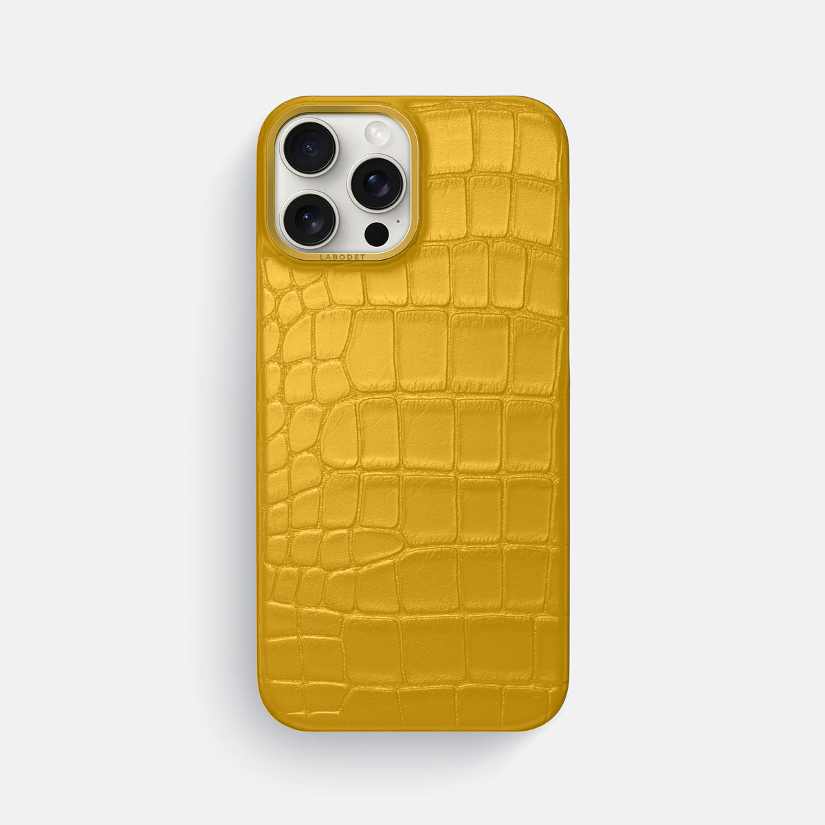 Yellow iPhone 16 Pro Max Classic Case In Alligator with Gold Metal -1 | Yellow-Gold
