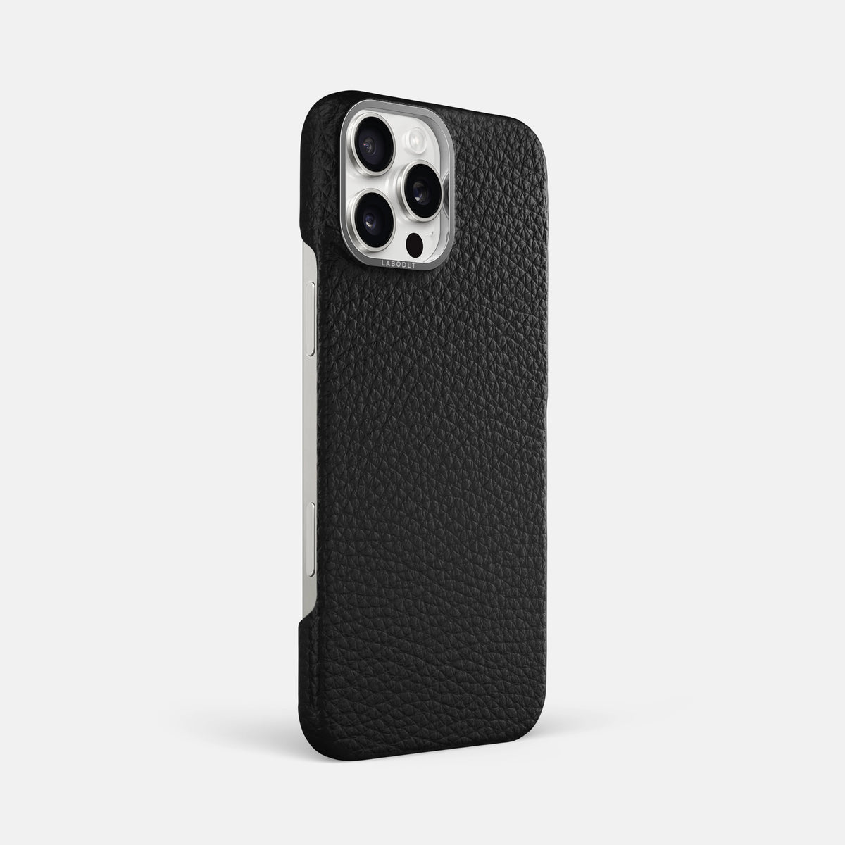 Black iPhone 16 Pro Max Classic Case Calf with Steel Metal -2 | Black-Steel