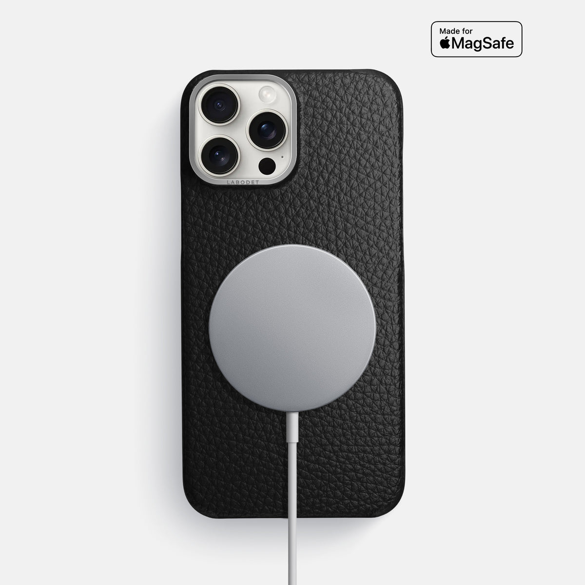Black iPhone 16 Pro Max Classic Case Calf with Steel Metal -5 | Black-Steel