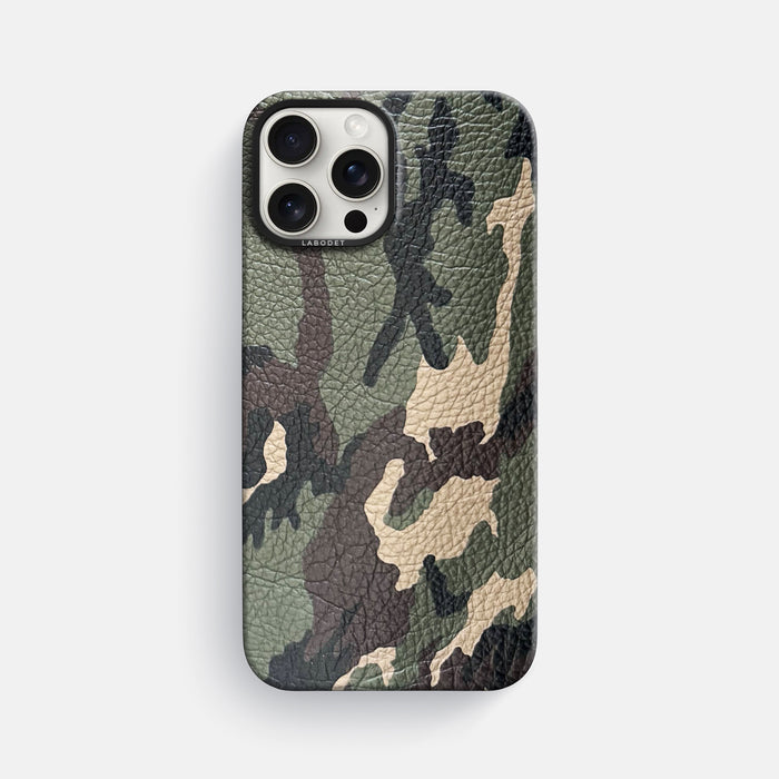 Camouflage iPhone 16 Pro Max Classic Case Calf with Black Metal -1 | Camouflage-Black