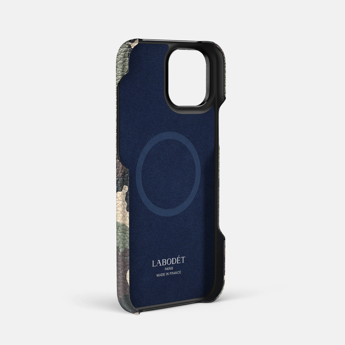 Camouflage iPhone 16 Pro Max Classic Case Calf with Black Metal -4 | Camouflage-Black