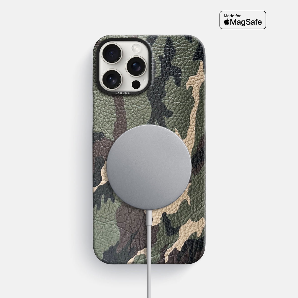 Camouflage iPhone 16 Pro Max Classic Case Calf with Black Metal -5 | Camouflage-Black