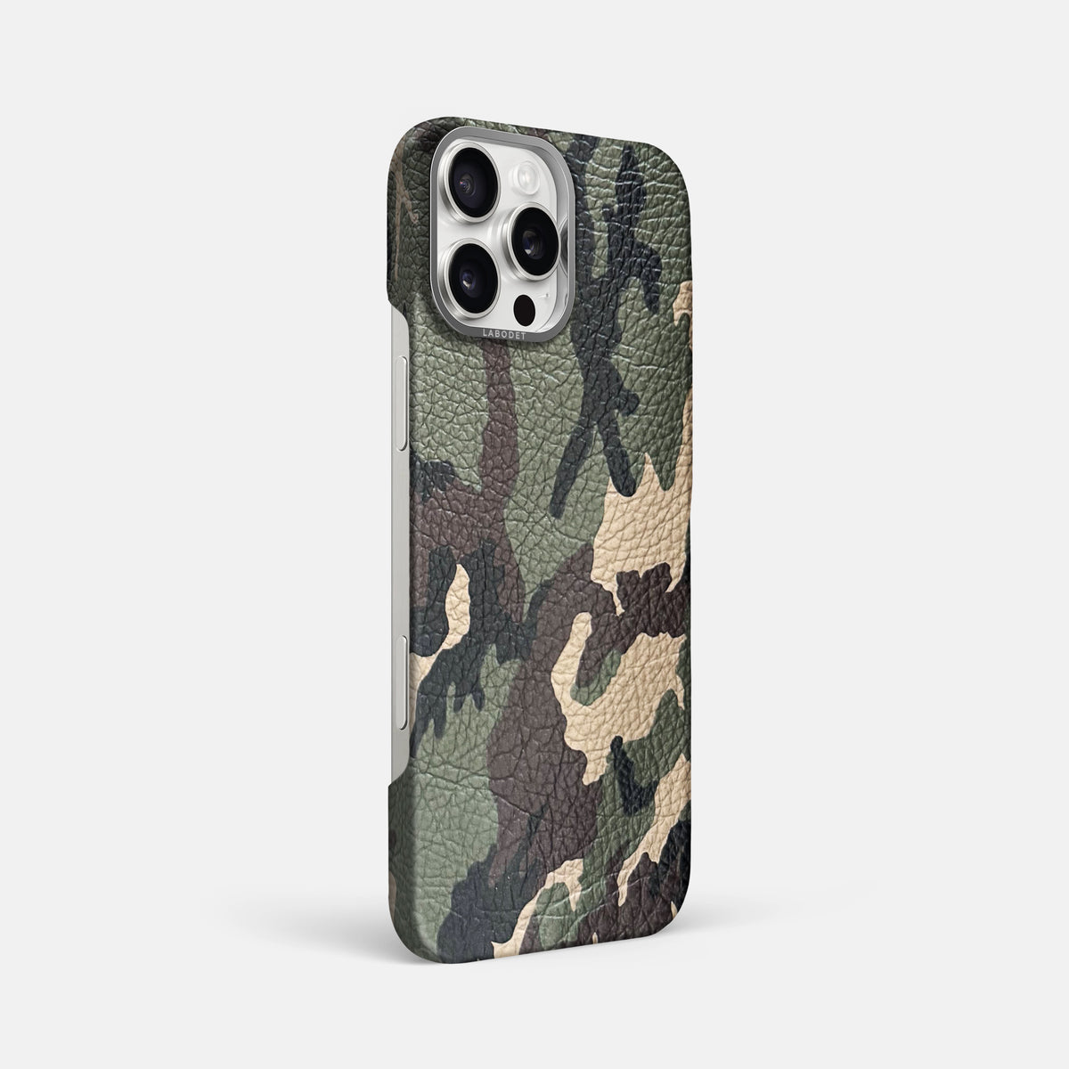 Camouflage iPhone 16 Pro Max Classic Case Calf with Steel Metal -2 | Camouflage-Steel