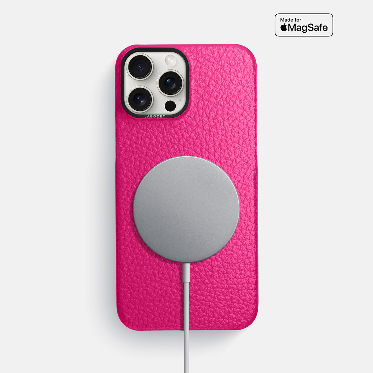 Magenta iPhone 16 Pro Max Classic Case Calf with Black Metal -5 | Magenta-Black