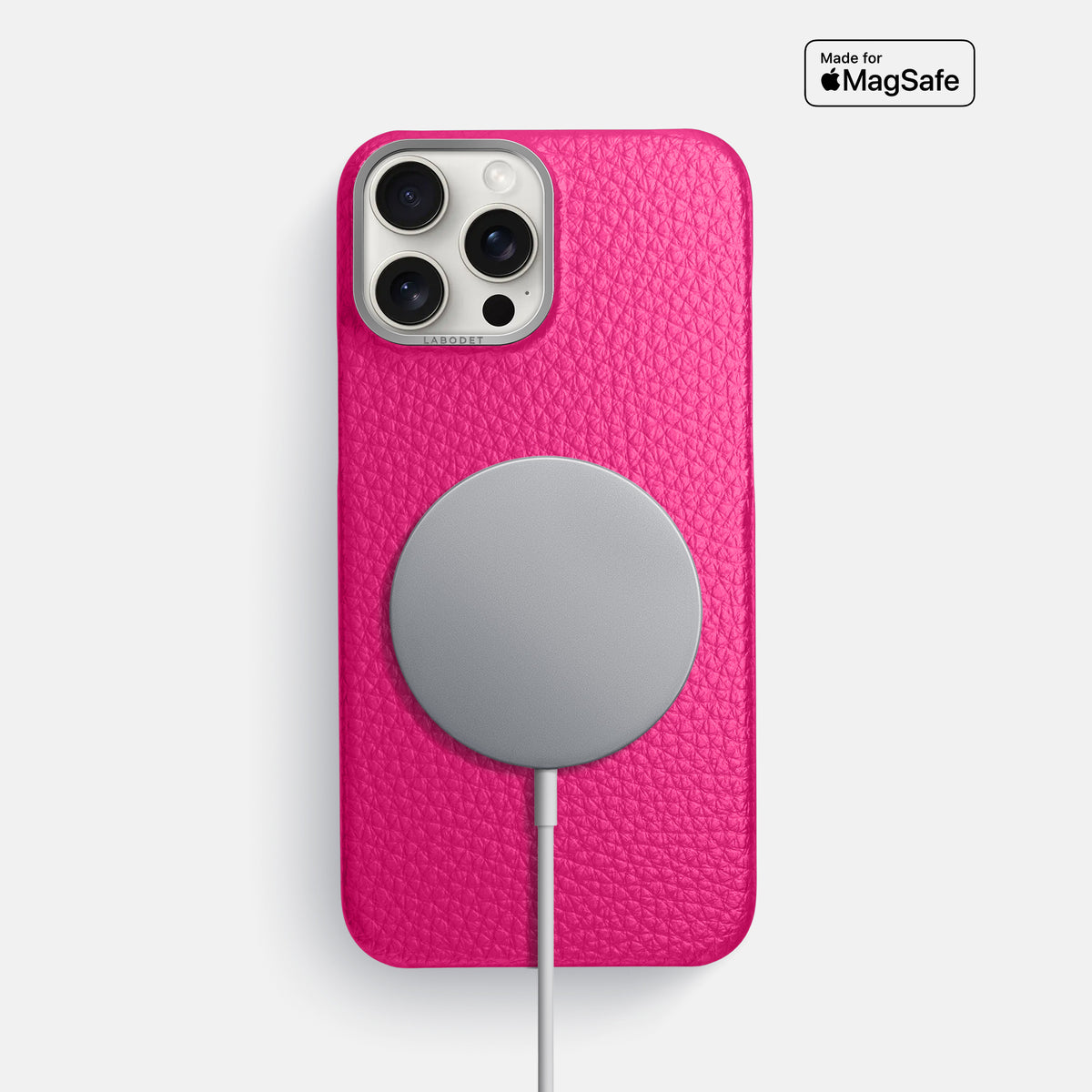 Magenta iPhone 16 Pro Max Classic Case Calf with Steel Metal -5 | Magenta-Steel