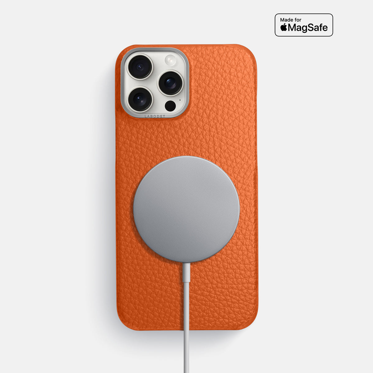 Orange iPhone 16 Pro Max Classic Case Calf with Steel Metal -5 | Orange-Steel