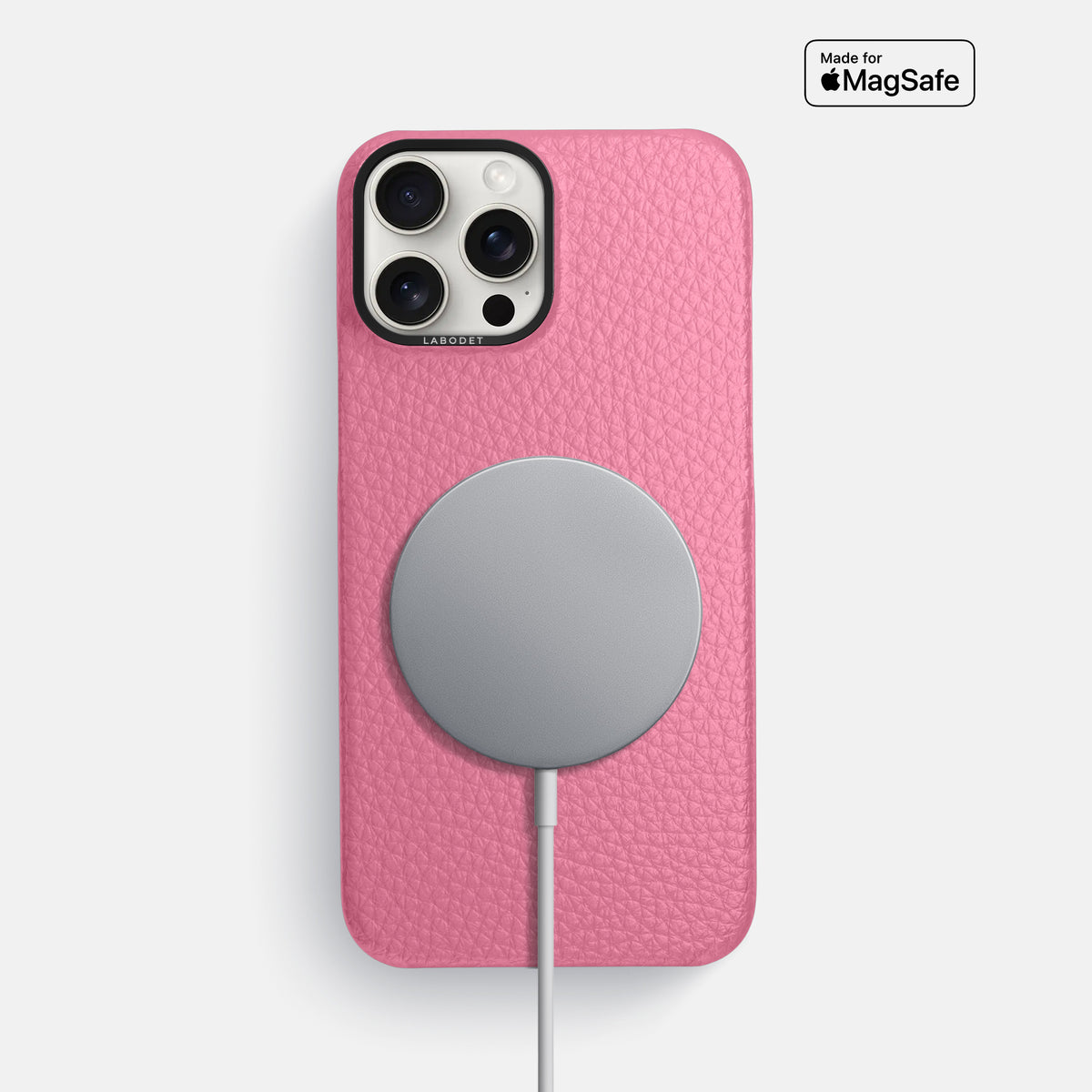 Pink iPhone 16 Pro Max Classic Case Calf with Black Metal -5 | Pink-Black