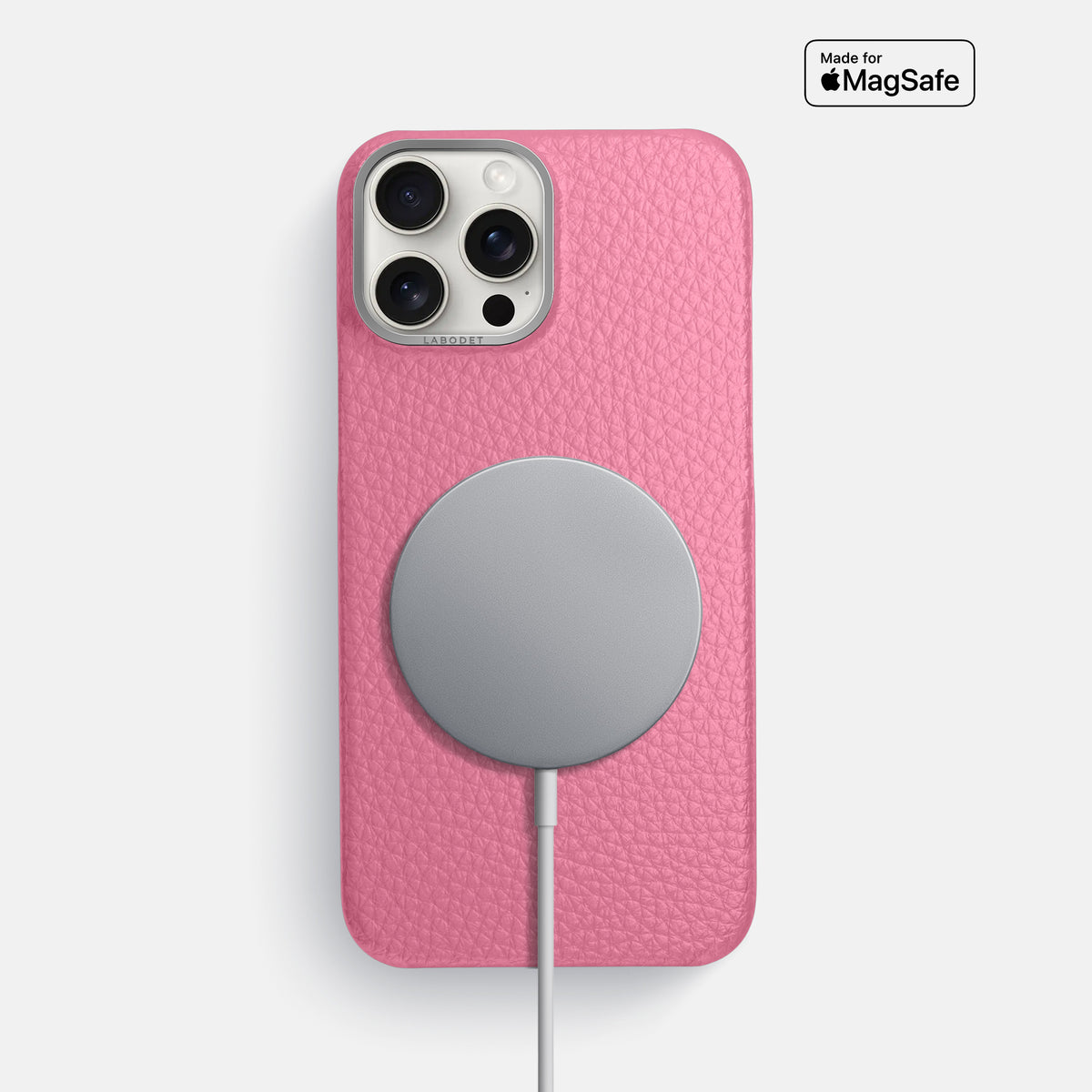 Pink iPhone 16 Pro Max Classic Case Calf with Steel Metal -5 | Pink-Steel