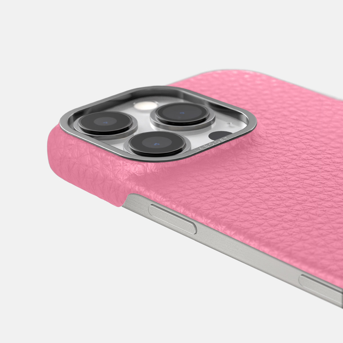 Pink iPhone 16 Pro Max Classic Case Calf with Steel Metal -6 | Pink-Steel