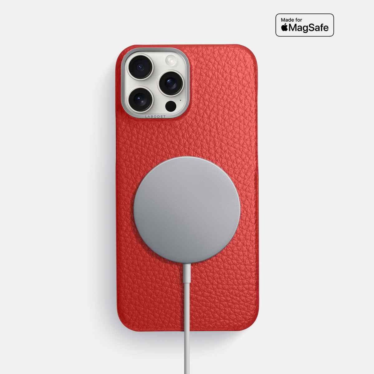 Red iPhone 16 Pro Max Classic Case Calf with Steel Metal -5 | Red-Steel
