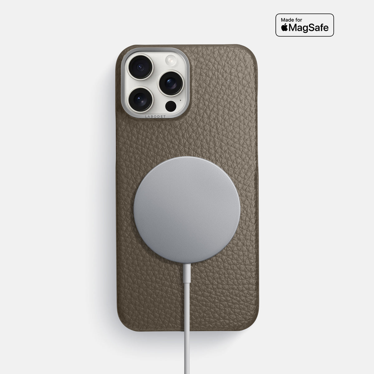 Taupe iPhone 16 Pro Max Classic Case Calf with Steel Metal -5 | Taupe-Steel