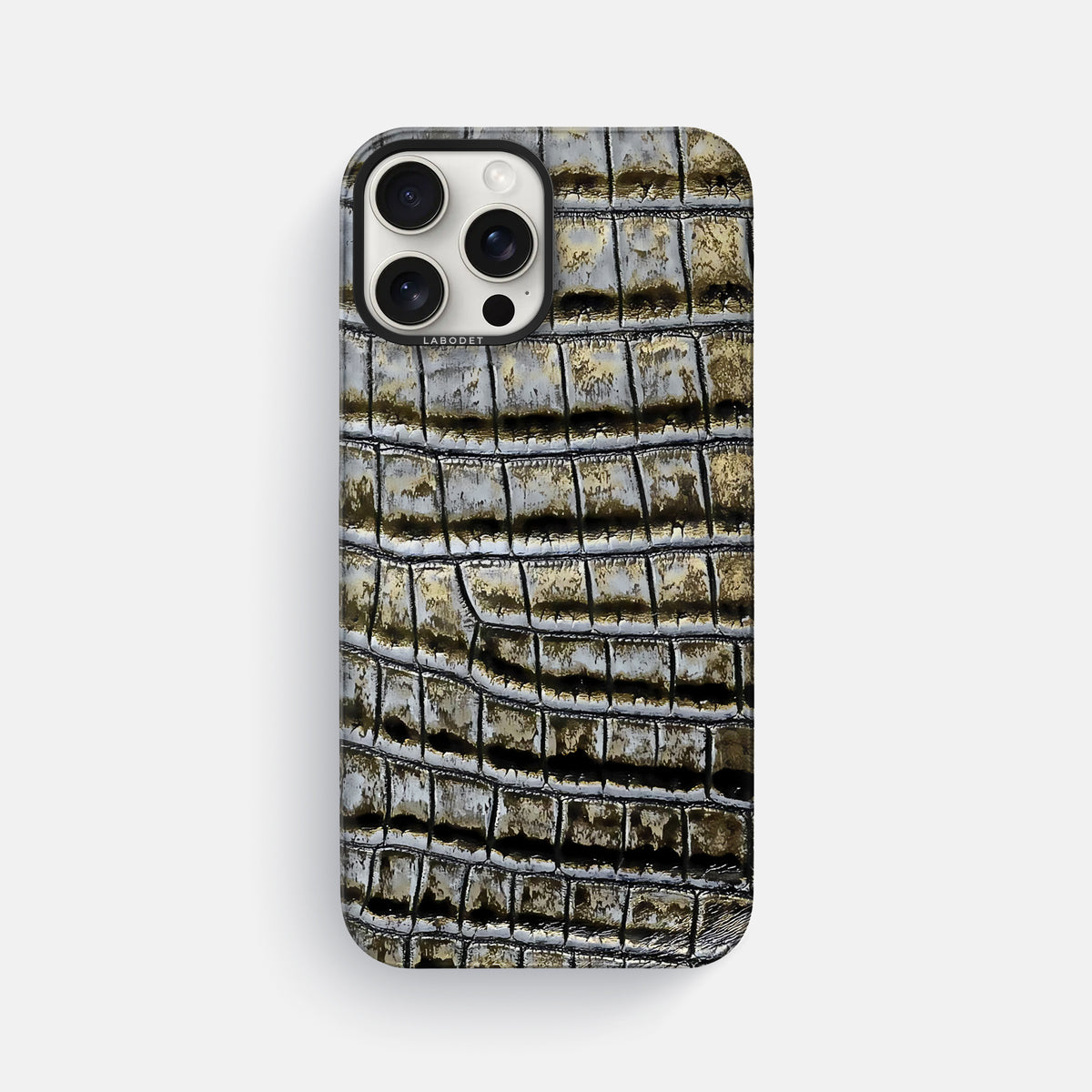 Antique-Bronze iPhone 16 Pro Max Classic Case Himalayan Crocodile with Black Metal -1 | Antique-Bronze-Black
