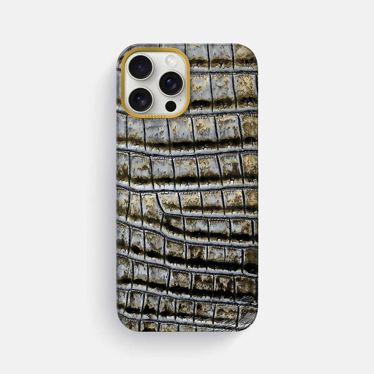 Antique-Bronze iPhone 16 Pro Max Classic Case Himalayan Crocodile with Gold Metal -1 | Antique-Bronze-Gold
