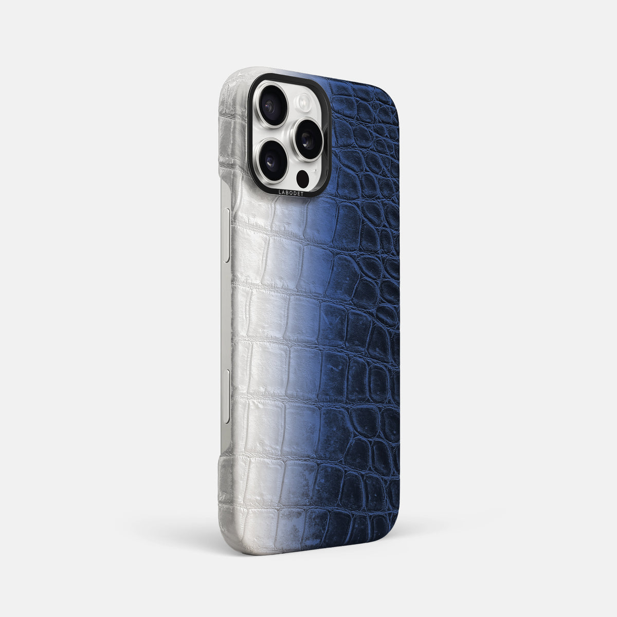 Navy Blue iPhone 16 Pro Max Classic Case Himalayan Crocodile with Black Metal -2 | Navy-Blue-Black