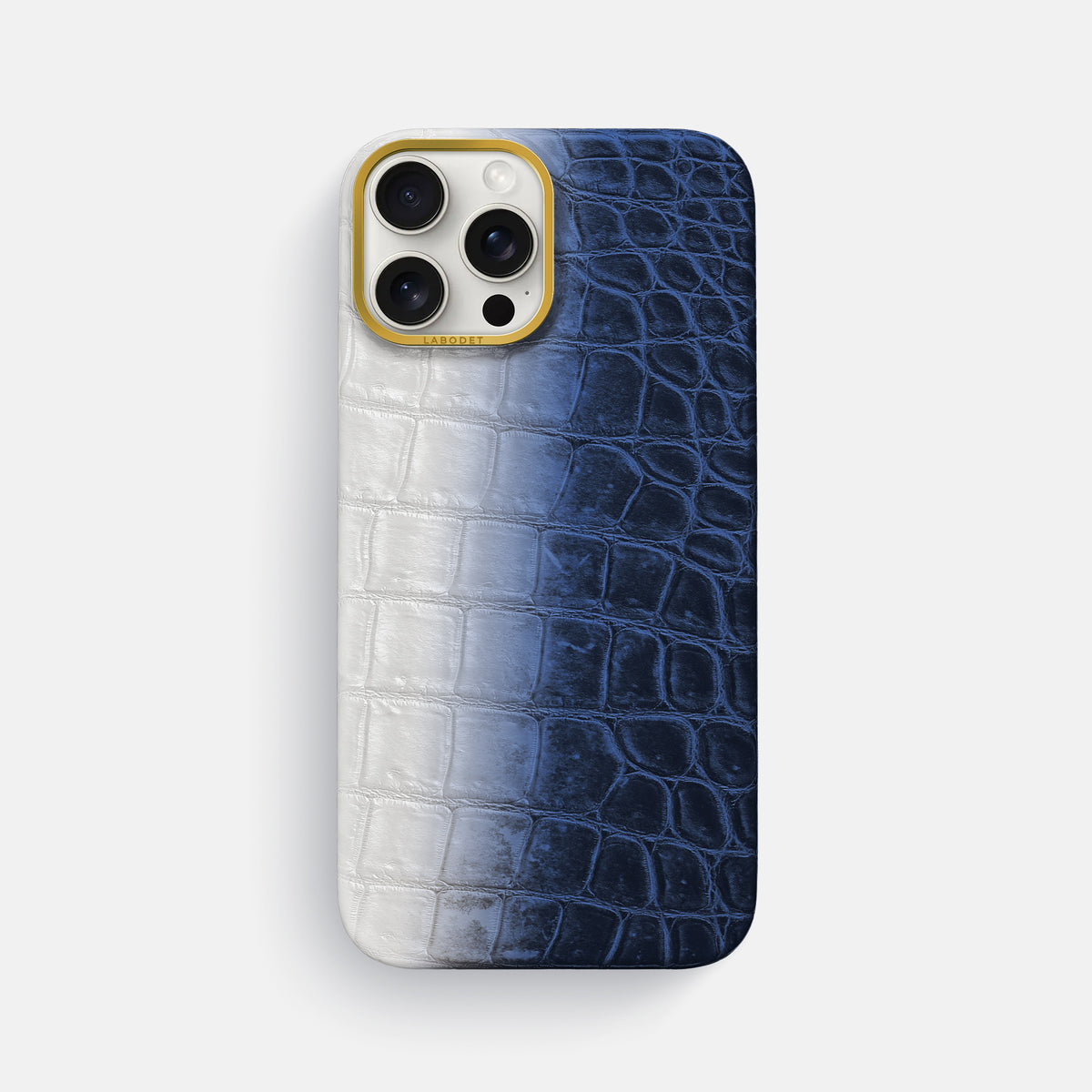 Navy Blue iPhone 16 Pro Max Classic Case Himalayan Crocodile with Gold Metal -1 | Navy-Blue-Gold
