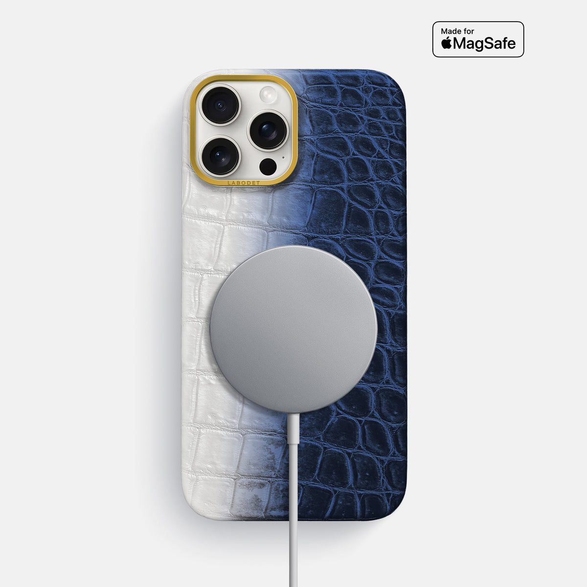Navy Blue iPhone 16 Pro Max Classic Case Himalayan Crocodile with Gold Metal -4 | Navy-Blue-Gold