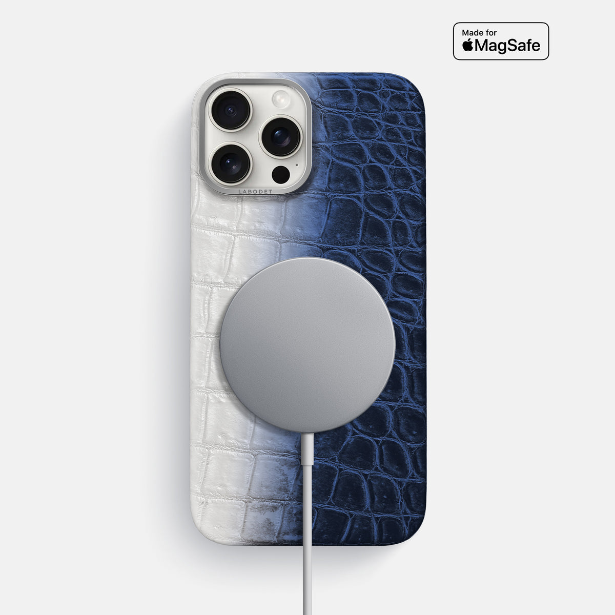Navy Blue iPhone 16 Pro Max Classic Case Himalayan Crocodile with Steel Metal -4 | Navy-Blue-Steel