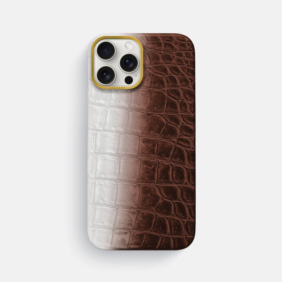 Dark Brown iPhone 16 Pro Max Classic Case Himalayan Crocodile with Gold Metal -1 | Dark-Brown-Gold