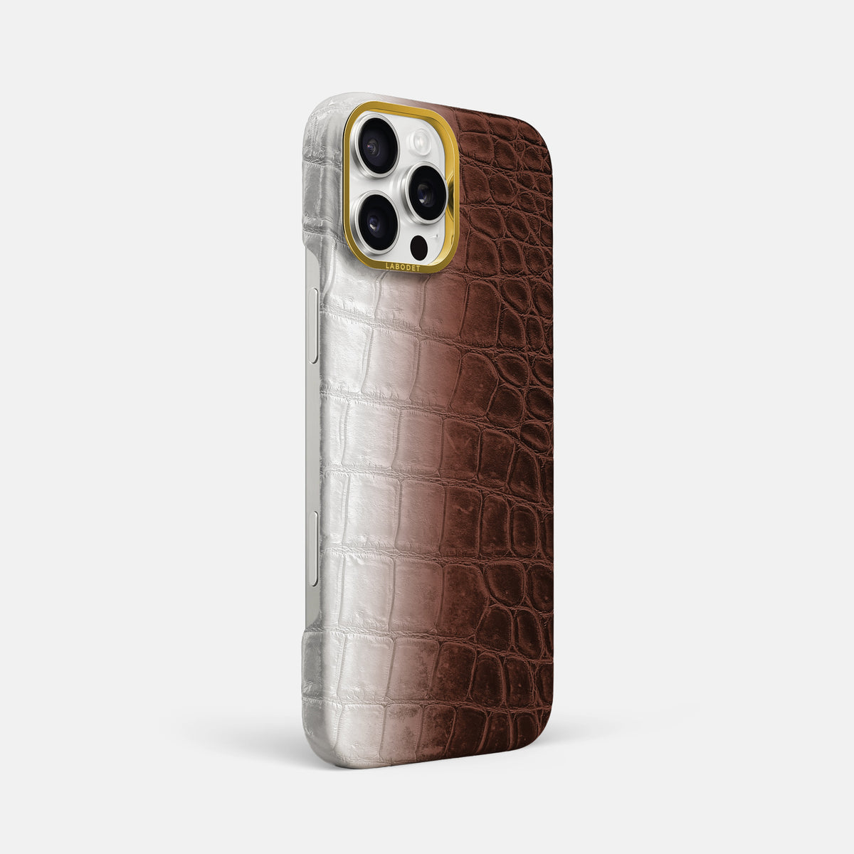 Dark Brown iPhone 16 Pro Max Classic Case Himalayan Crocodile with Gold Metal -2 | Dark-Brown-Gold