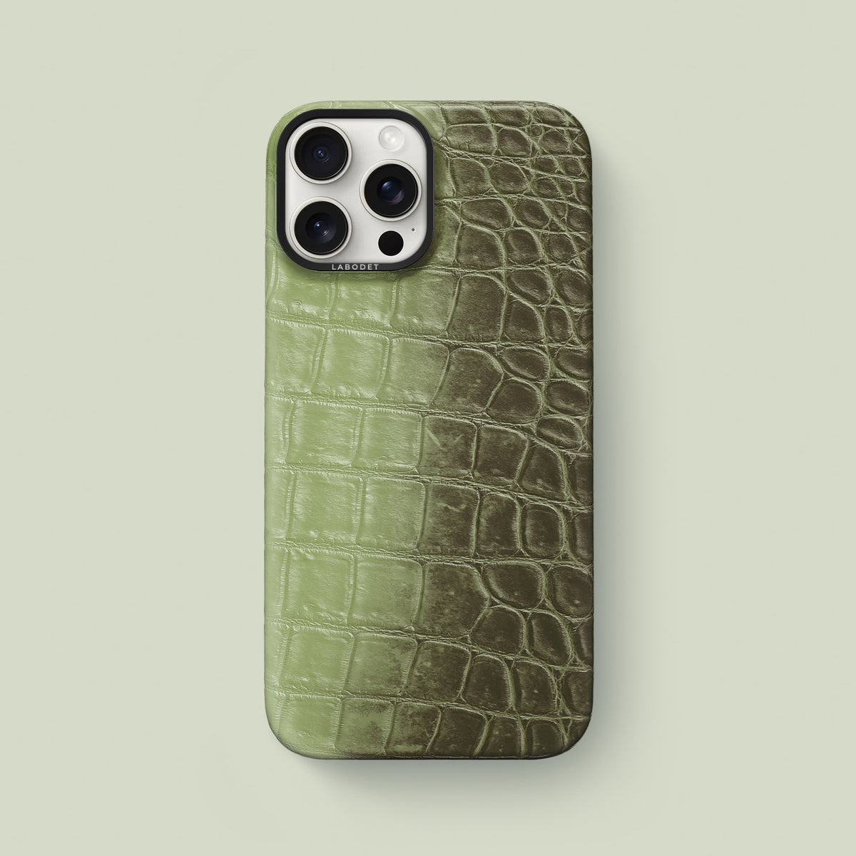 Classic Case Celadon Green For iPhone 16 Pro Max In Himalayan Crocodile with Black Metal -1 | Celadon-Green-Black