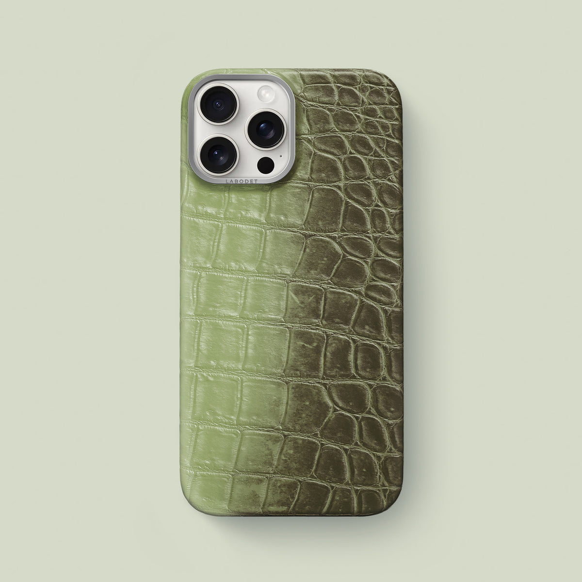 Classic Case Celadon Green For iPhone 16 Pro Max In Himalayan Crocodile with Steel Metal -1 | Celadon-Green-Steel
