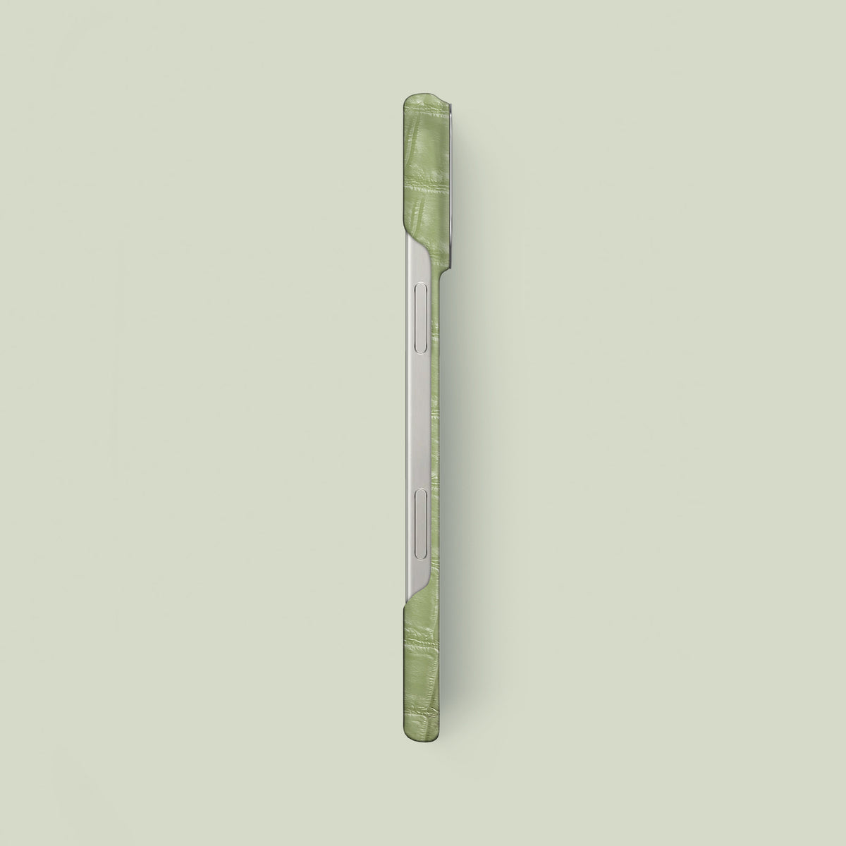 Classic Case Celadon Green For iPhone 16 Pro Max In Himalayan Crocodile with Steel Metal -2 | Celadon-Green-Steel