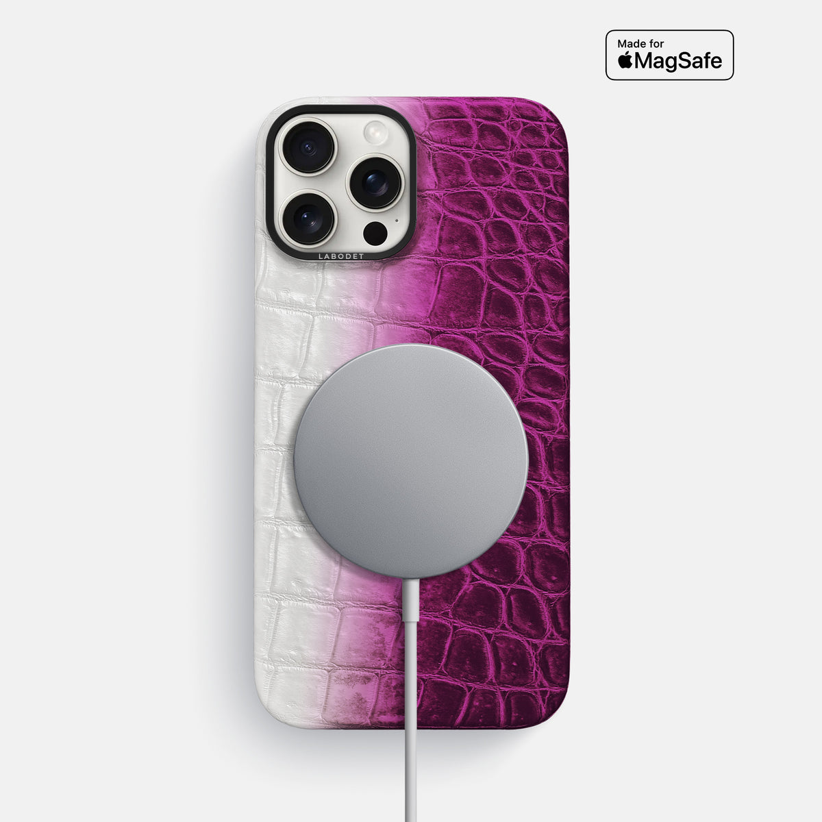 Fuchsia iPhone 16 Pro Max Classic Case Himalayan Crocodile with Black Metal -4 | Fuchsia-Black