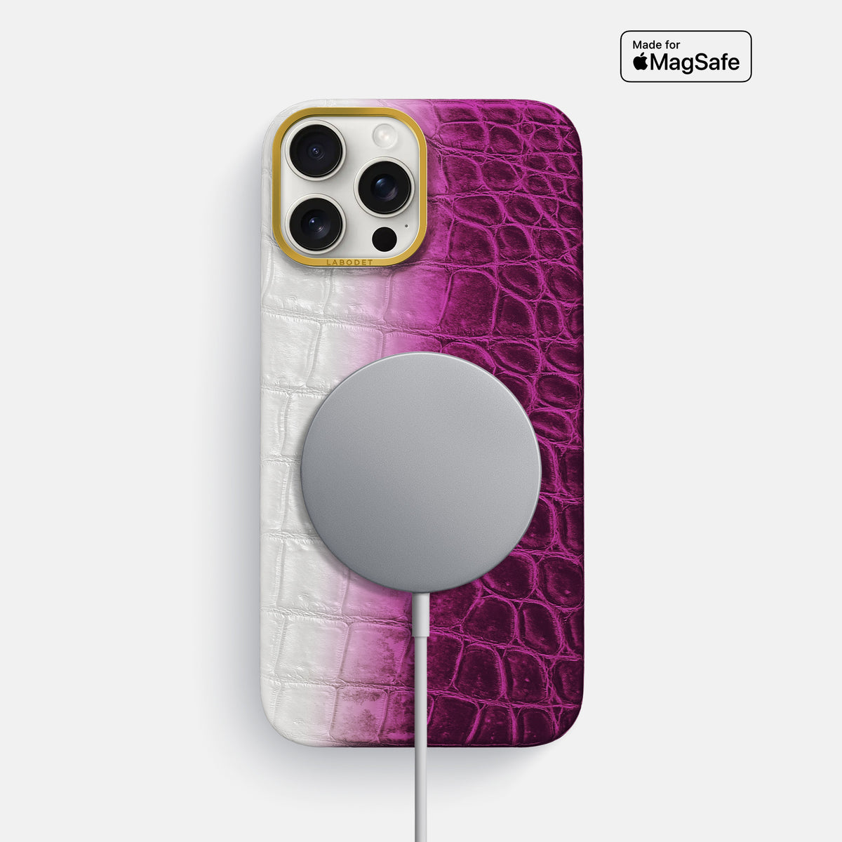 Fuchsia iPhone 16 Pro Max Classic Case Himalayan Crocodile with Gold Metal -4 | Fuchsia-Gold