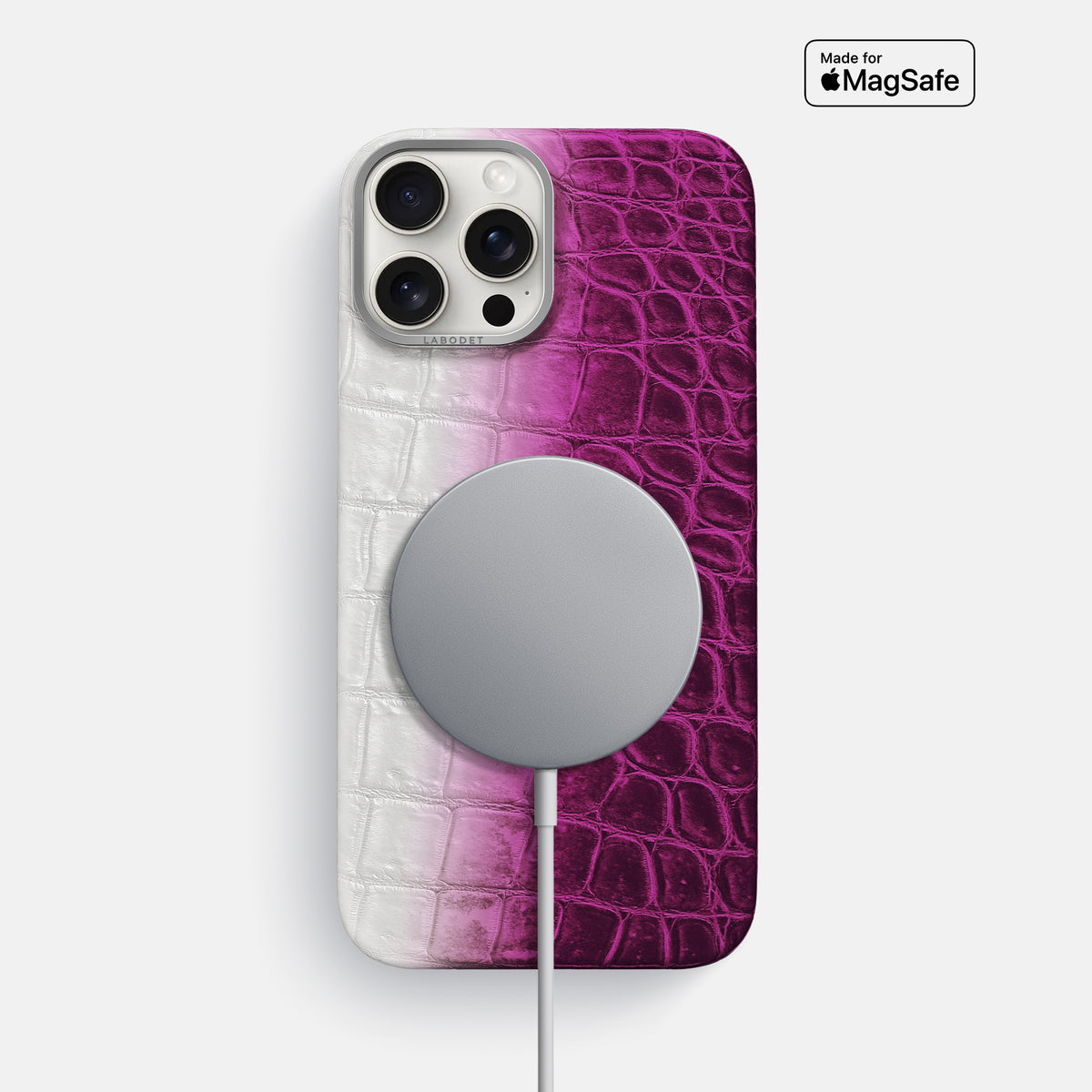 Fuchsia iPhone 16 Pro Max Classic Case Himalayan Crocodile with Steel Metal -4 | Fuchsia-Steel