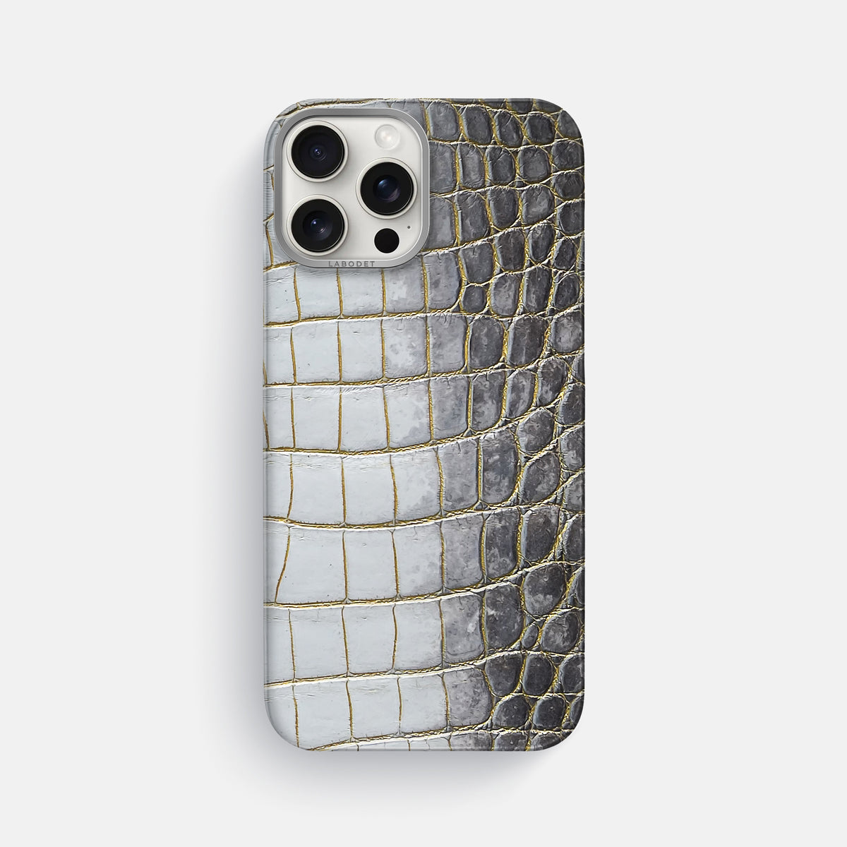 Gold iPhone 16 Pro Max Classic Case Himalayan Crocodile with Steel Metal -1 | Gold-Steel