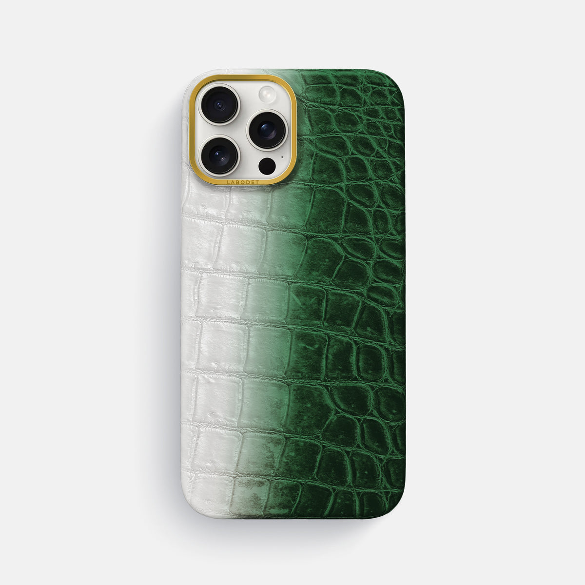 Green iPhone 16 Pro Max Classic Case Himalayan Crocodile with Gold Metal -1 | Green-Gold