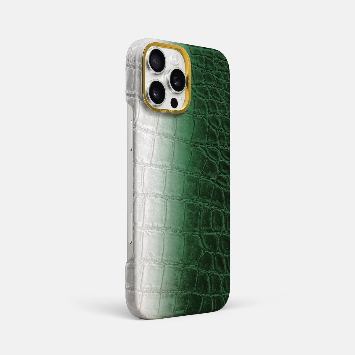 Green iPhone 16 Pro Max Classic Case Himalayan Crocodile with Gold Metal -2 | Green-Gold