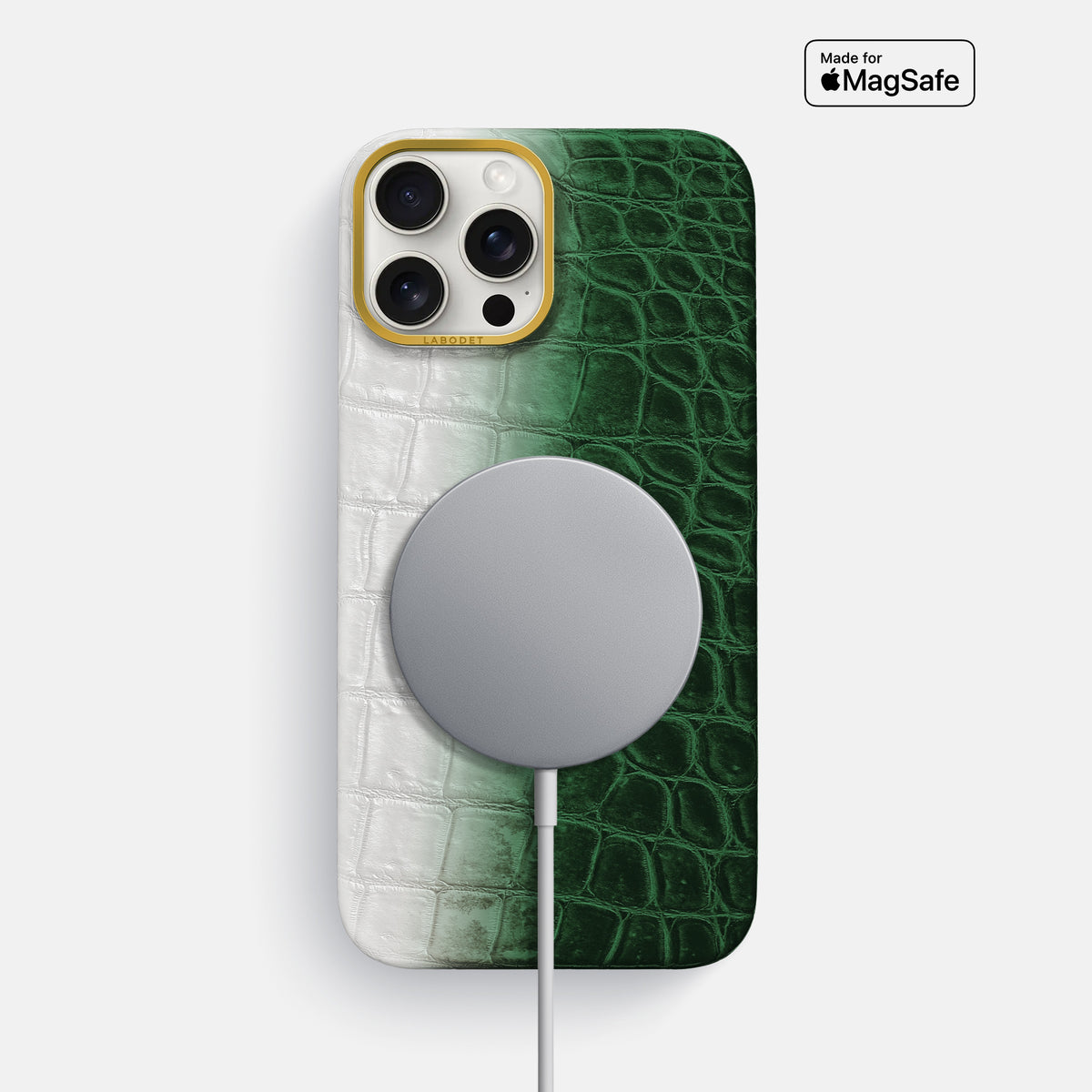 Green iPhone 16 Pro Max Classic Case Himalayan Crocodile with Gold Metal -4 | Green-Gold