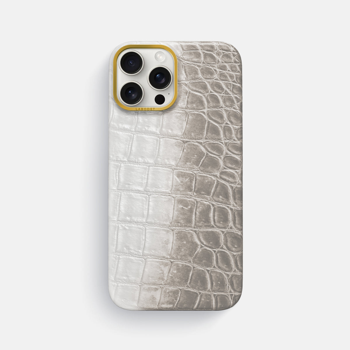 Grey iPhone 16 Pro Max Classic Case Himalayan Crocodile with Gold Metal -1 | Grey-Gold