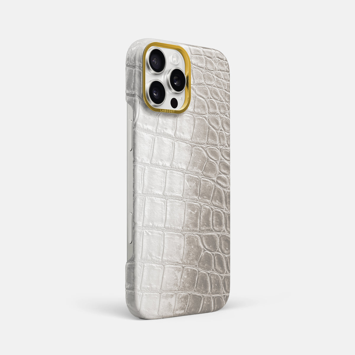 Grey iPhone 16 Pro Max Classic Case Himalayan Crocodile with Gold Metal -2 | Grey-Gold