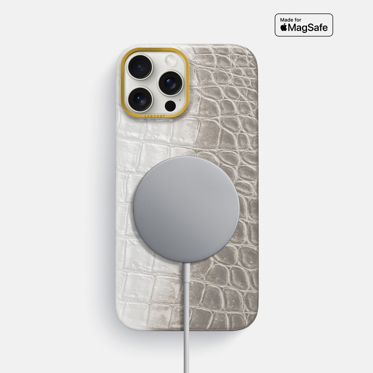 Grey iPhone 16 Pro Max Classic Case Himalayan Crocodile with Gold Metal -4 | Grey-Gold