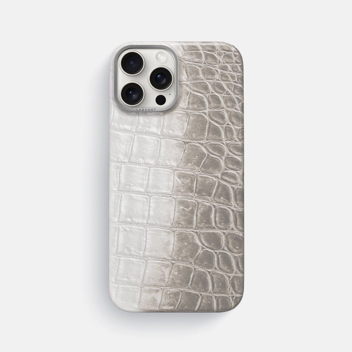 Grey iPhone 16 Pro Max Classic Case Himalayan Crocodile with Steel Metal -1 | Grey-Steel
